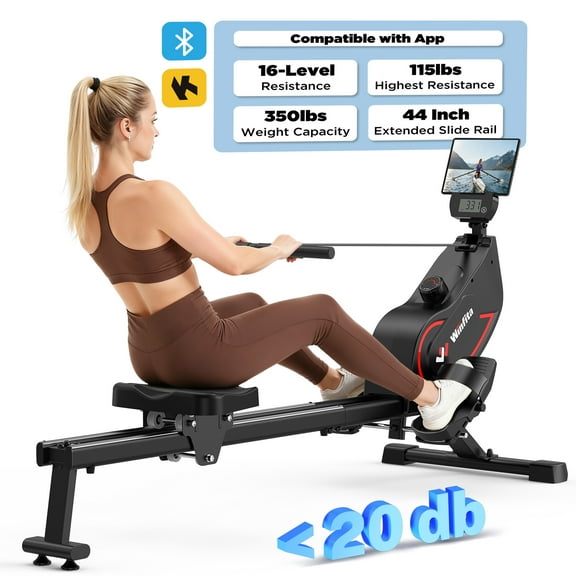 Rowing Machine for Home, 350 LB Capacity, 16-Level Silent Resistance, Magnetic Rowing Machines for Home Foldable, Full-Body Workout Compact Rowing Machine for Cardio & Strength with APP Support
