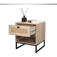 thumbnail image 2 of Mesa lateral moderna costera de abedul con cajón Top de madera natural con piernas de metal negro, 2 of 5