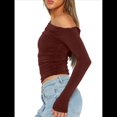 thumbnail image 3 of Blusa Informal de Larga con Cuello y Hombros Descubiertos para Mujer, Ajustada, para Salir, Estilo Y2K Vino Tinto XS, 3 of 7