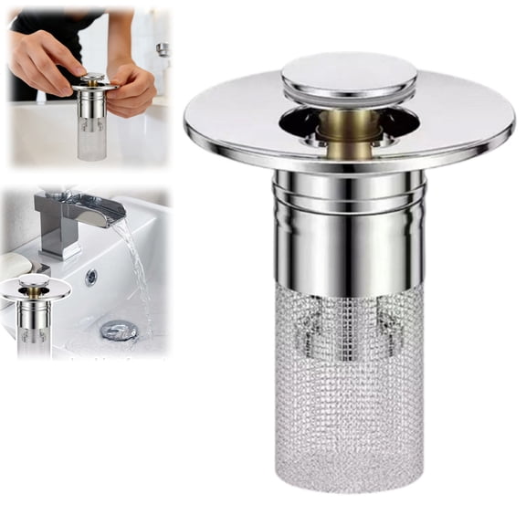 Universal Pop Up Sink Drain Strainer Stopper with Removable Stainless Steel Filter Basket Brass Bounce Core Sink Stopper Replacement