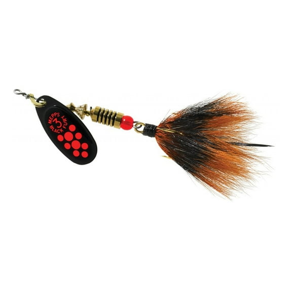 Mepps Black Fury Comet Mino Dressed Treble Inline Spinner, Red Dot/Gray Orange Tail, 1/4 oz, Size 3, BF3T-FL