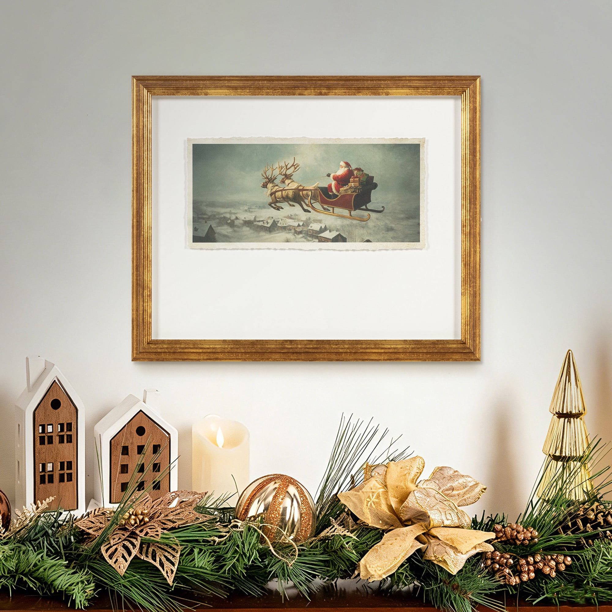 My Texas House Santa's Sleigh Framed Christmas Wall Art, Multicolor, 16" x 20"
