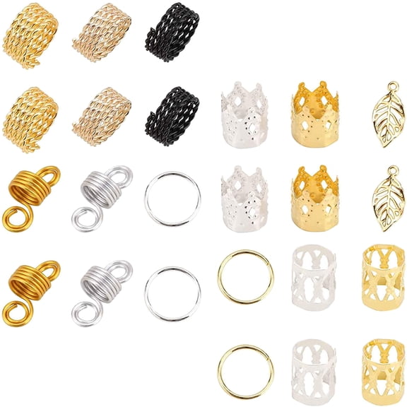 Toyvian Hair Braiding Beads and Rings Set Assorted Colors for Dreadlocks with Metal Hair Cuffs