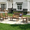 thumbnail image 4 of 5-Piece Outdoor Patio Furniture Set, All-Weather Conversation Set with 2 Benches, 2 Chairs & Coffee Table for Backyard, Garden, Deck, Lawn, Teak, 4 of 12
