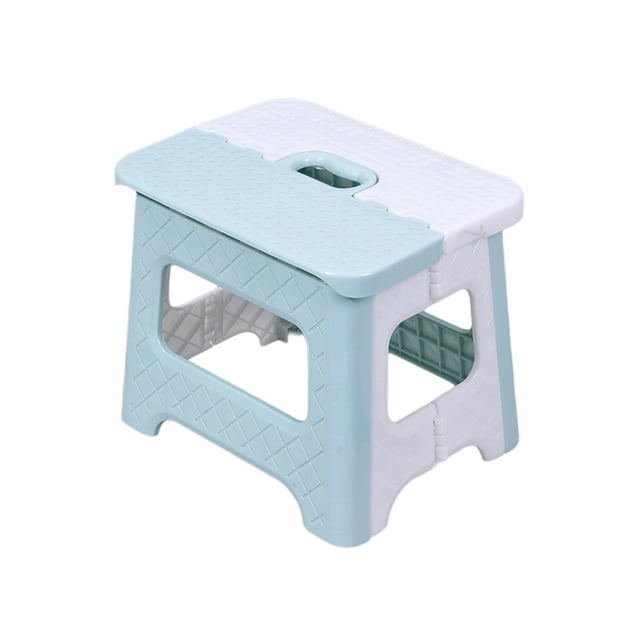 Compact Folding Stool Lightweight Utility Seat Portable Design Space Saving Step Tool Multipurpose Furniture Home Office Outdoor Plastic Construction Square Grid Pattern F-32 C