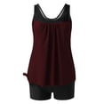 thumbnail image 5 of Ecqkame Womens Tank Bathing Suits Conservative Print Casual Tankini Set Two Piece Stretchy Summer Beach Swimsuits 01-Wine XL, 5 of 5