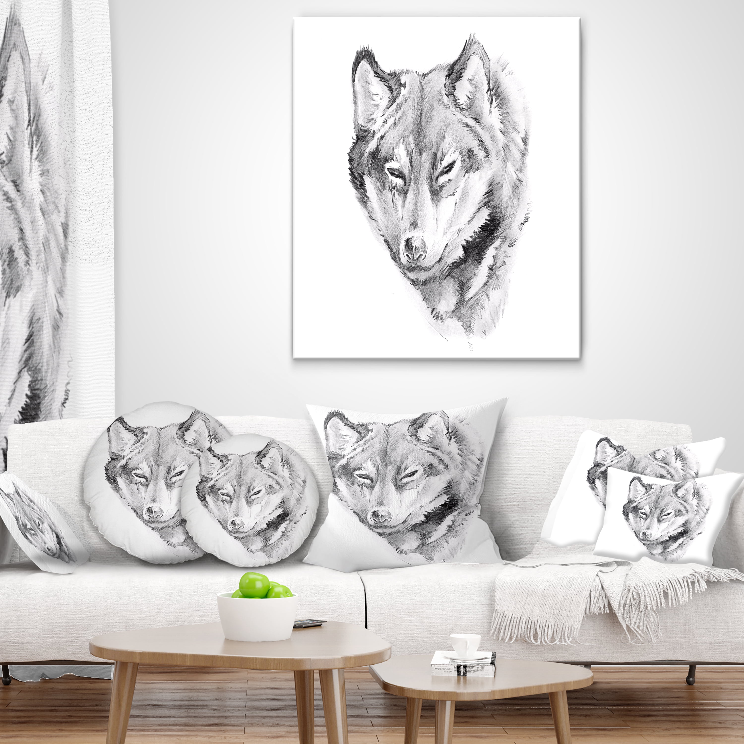 Designart Wolf Tattoo Art - Animal Throw Pillow - 18x18
