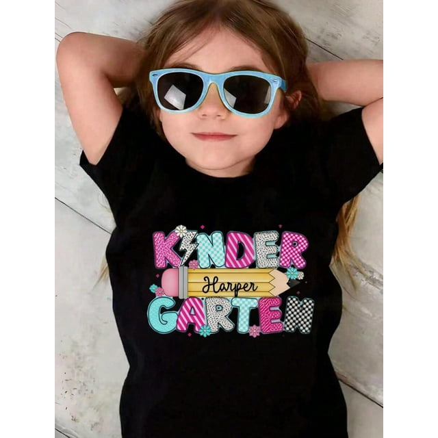 T-shirts Graphiques en Coton pour Jeunes Garçons/filles "Jaunes, Rentrée des Classes, Hauts d'Été Noirs avec Design Crayon Coloré, Cadeau pour le Premier Jour d'École, Amusant, Élégant" Vêtements pour Enfants