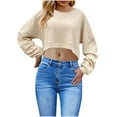thumbnail image 2 of Sevevn Women's Solid Color Short Style Long Sleeved Fashionable Round Neck Top Holiday Gift Finder, 2 of 6