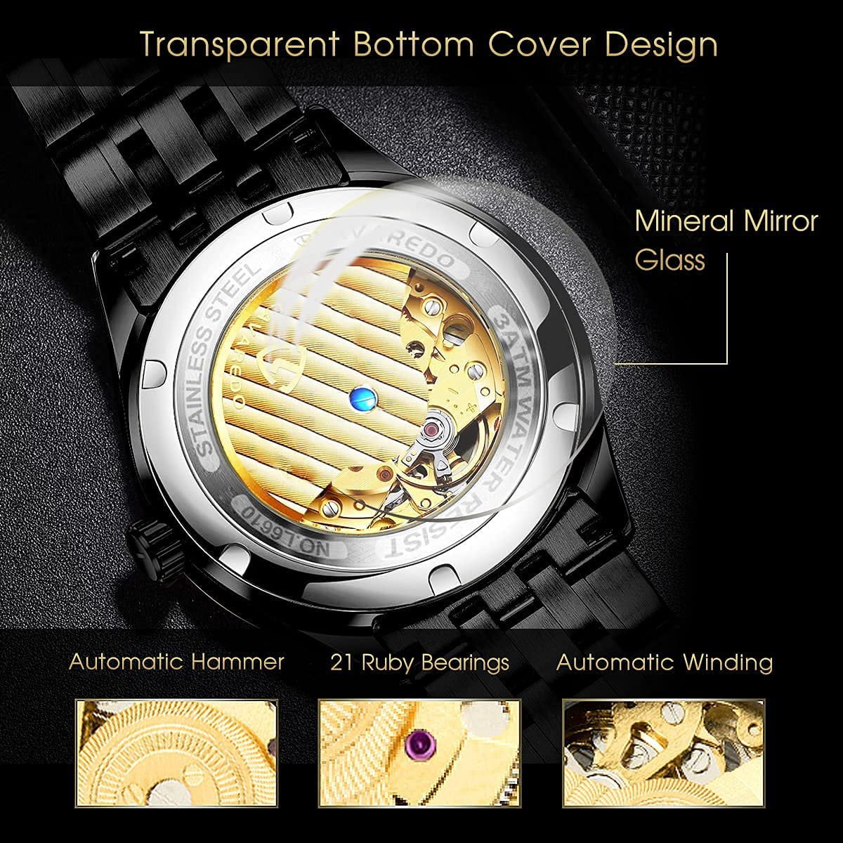 A ALPS Watches for man Automatic Mechanical Watches self Winding Man Watch with Stainless Steel Strap Business Watches Gift for Men