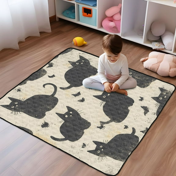 WOBOGO Black Cat Baby Playmats Extra Large Waterproof Rollable Activity Pads for Toddlers 50×50inch