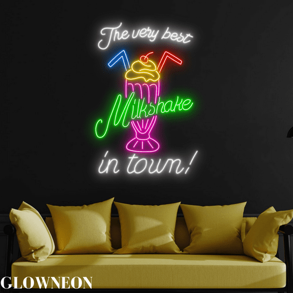 Glowneon Best Milkshake in Town Led Sign, Milkshake Ice Cream Neon