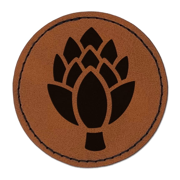 Artichoke Garden Vegetable 2.5" Faux Leather Round Engraved Iron-On Patch - Brown