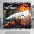 thumbnail image 1 of Festive Halloween Shower Curtain with Friendly Ghost, Bats & Pumpkins, 1 of 4