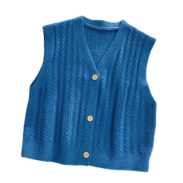 Chaleco Sin mangas Chaleco con botones Casual Suéter suelto superior de color sólido, Azul Monstrate AP001456-04