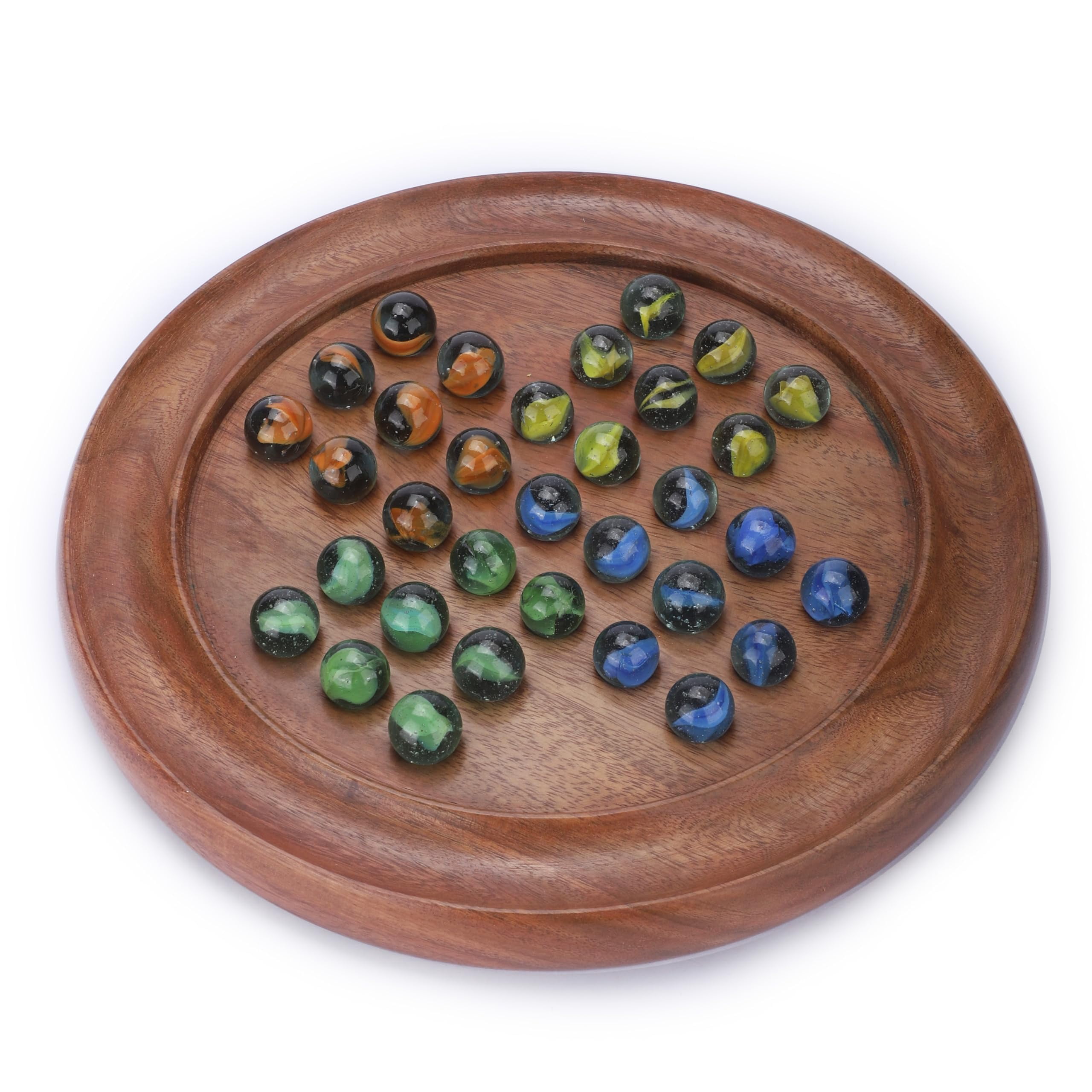 HOROW 15.7 Inch Marble Solitaire Board Game – Solid Wood Board With 36 Natural Stone Marbles, Classic Strategy Game