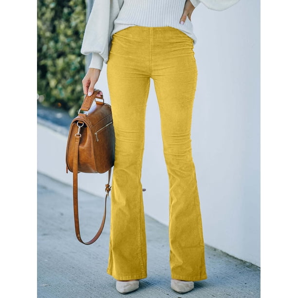 Pantalones acampanados ajustados de cintura alta de color sólido para mujer de primavera y verano, pantalones casuales de pana con cintura elástica