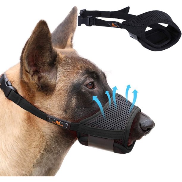 TOVBMUP - Bozal para perros - Suave y transpirable - Malla - Ajustable - Evita mordiscos, masticación y ladridos - Apto para perros grandes, medianos y pequeños - XL - Negro
