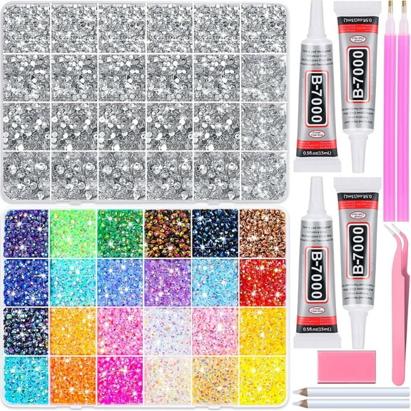 Multicolor 4mm AB Rhinestone Kit with 16000pcs, 4pcs B7000 Jewelry Glue, Tools for Crafting, Graduation Cap, Jewelry, Shoes & Nails