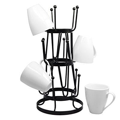stylish steel mug tree holder organizer rack stand (black)
