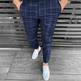 thumbnail image 2 of WIZUTIZ Pants for Men, Men Casual Fashion Button Zipper Closure Plaid Casual Pencil Pants Trousers Today Discount, 2 of 4