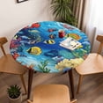 thumbnail image 5 of Ocean Marine Life Elastic Fitted Round Table Cover Fish Coral Seaweed Waterproof Outdoor Tablecloth for Holiday Party, Picnic, Patio & Dining Fits Tables Up to 55"-60", 5 of 8