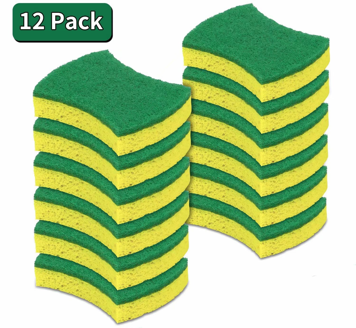 12 pieces of heavy duty cellulose scouring sponge, doublesided kitchen