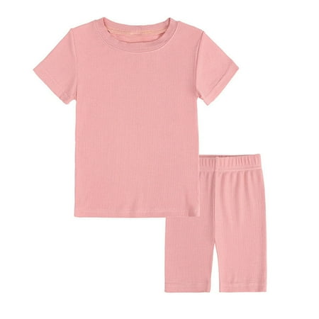 

ZRBYWB Toddler Girl Clothes Short Sleeve Solid Color T Shirt Top Shorts Home Clothes Sports Suit 8 Colors For 1 To 7 Years Baby Clothes