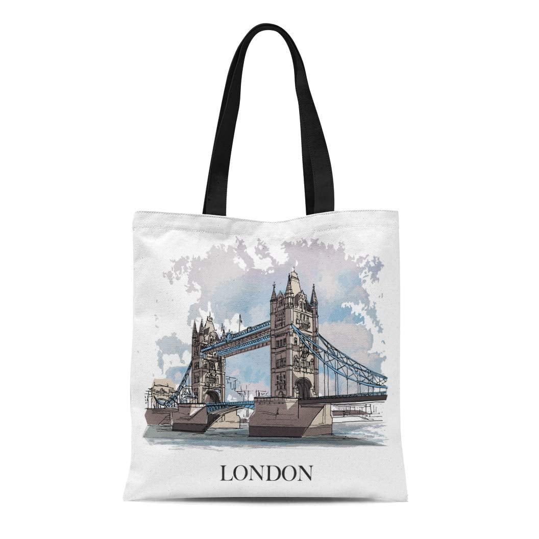 Hatiart Canvas Tote Bag Tower Bridge London Uk Panoramic View To The Iconic Reusable Shoulder Grocery Shopping Bags Handbag