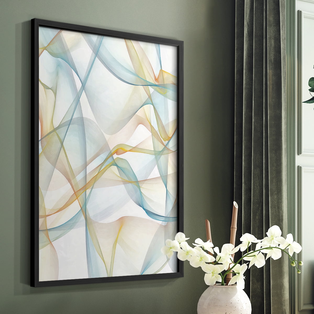 Curves and Waves IV Framed Print in Black Solid Wood Framed Print No Nail Hanging
