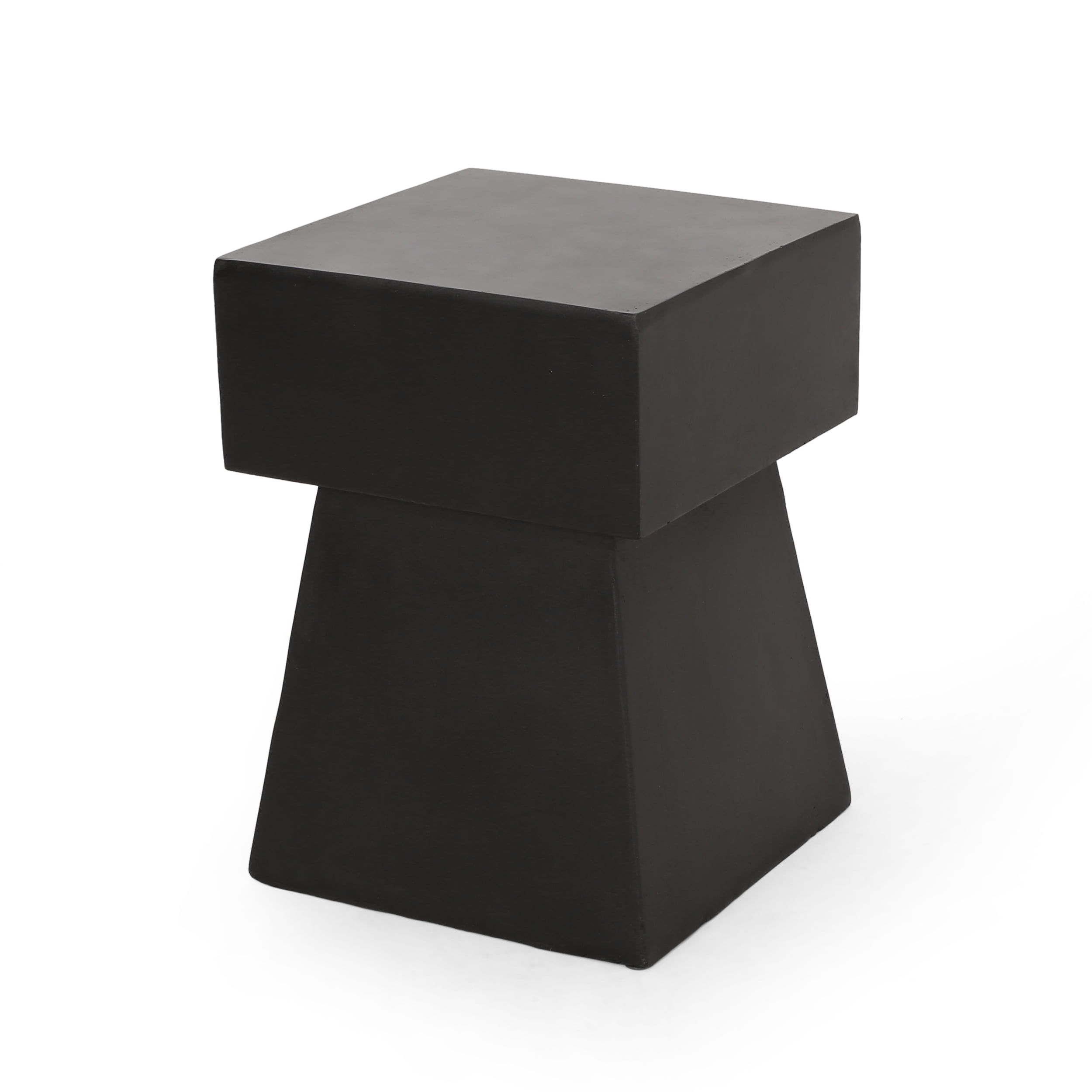 Outdoor Simple Craft Side Table, Concrete Leisure Accent Table for Patio Garden, Black