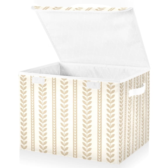 Yayeee Collapsible Cube Storage Bin with Lid Fabric Closet Decorative Basket with Handles, Soft Brown Abstract Pattern