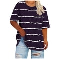 thumbnail image 2 of ITSAME Womens Plus Size Tops, Crewneck Short Sleeve Striped Print Summer Casual Fashion Blouses Purple Size 4XL, 2 of 6