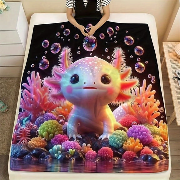 Axolotl Print Flannel Blanket Axolotl Print Flannel Blanket Multi Purpose Gift Blanket All Season Soft Warm Nap Throw Sofa Bed Office Camping Travel Contemporary Style Digital Print