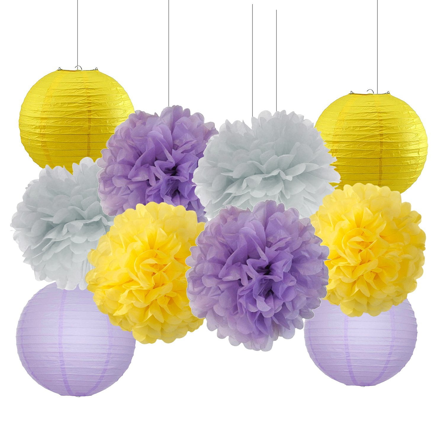 Furuix 10 Pcs Yellow Lavender Grey Purple 10inch Tissue Paper Pom