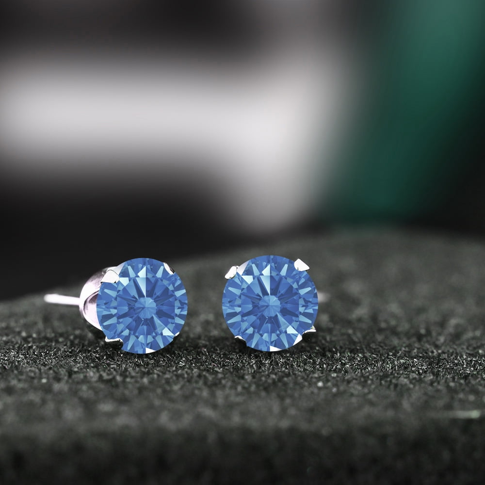 Gem Stone King 2.56 Ct Fancy Blue 925 Sterling Silver Stud Earrings for Women Men with Zirconia