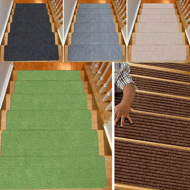 5Pcs Stair Treads Non Slip Step Mats for Stairs Stairway Grips Strips Runner Reusable Staircase Step Carpet Treads for Wood Stairs 30.4x8inch