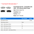 thumbnail image 2 of Front Brake Pad Set - Compatible with 2002 - 2013 Nissan Altima Coupe 2003 2004 2005 2006 2007 2008 2009 2010 2011 2012, 2 of 2