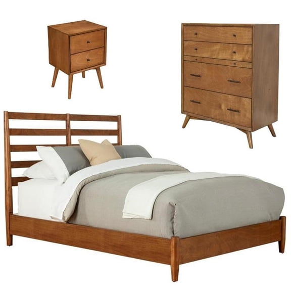 Home Square 3 Piece Set with Chest Full Wood Bed & 2-Drawer Wood Nightstand
