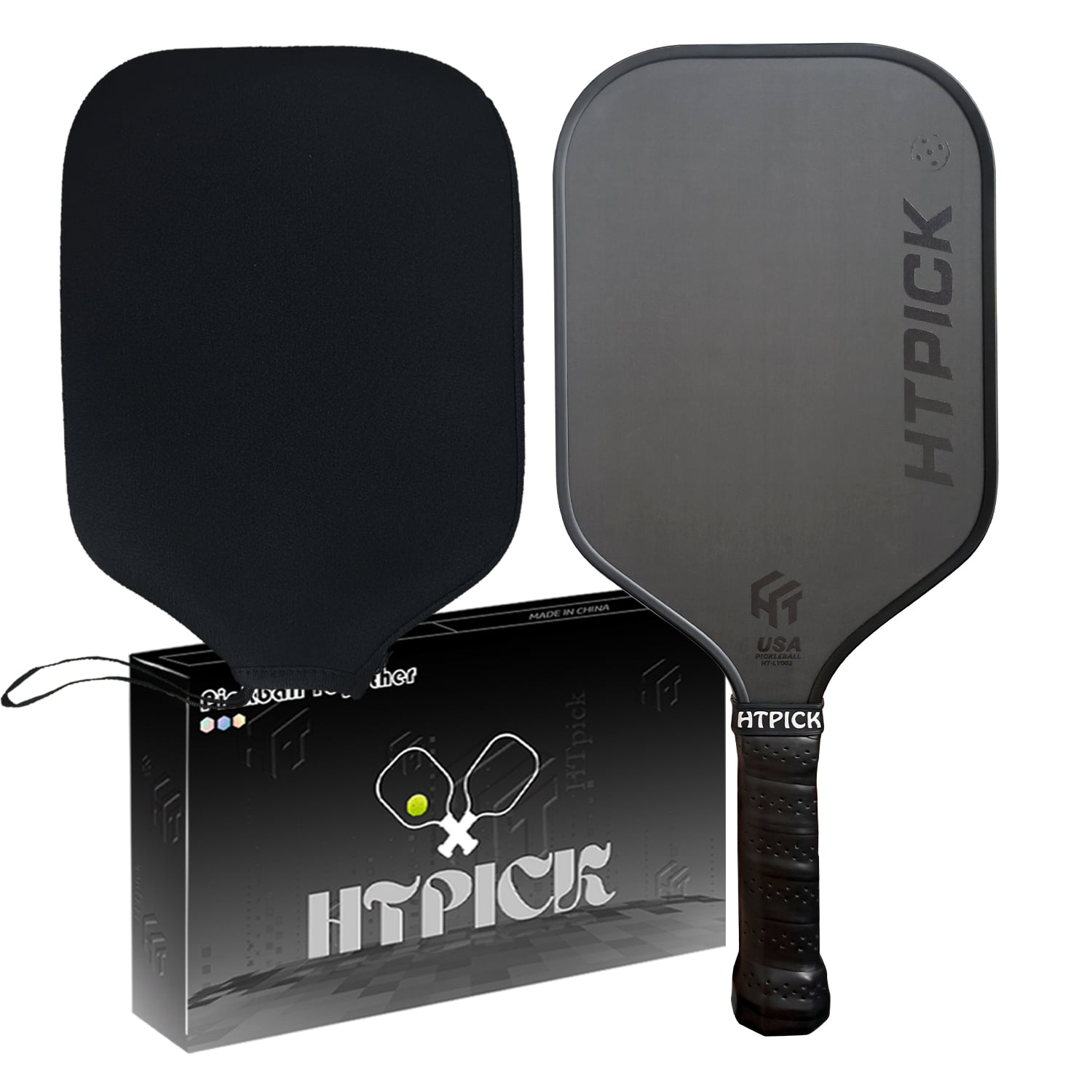 HTPICK Pickleball Paddle T700 Carbon Fiber Cold-Pressed Textured Black 1 Count