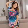 thumbnail image 3 of Easygdp Colorful Donut Camisón de manga corta para mujer, informal, estampado, 3 of 6