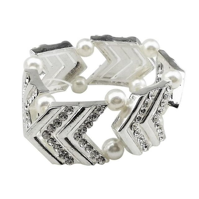 Elegante pulsera nupcial elástica con diamantes de imitación transparentes, color plateado