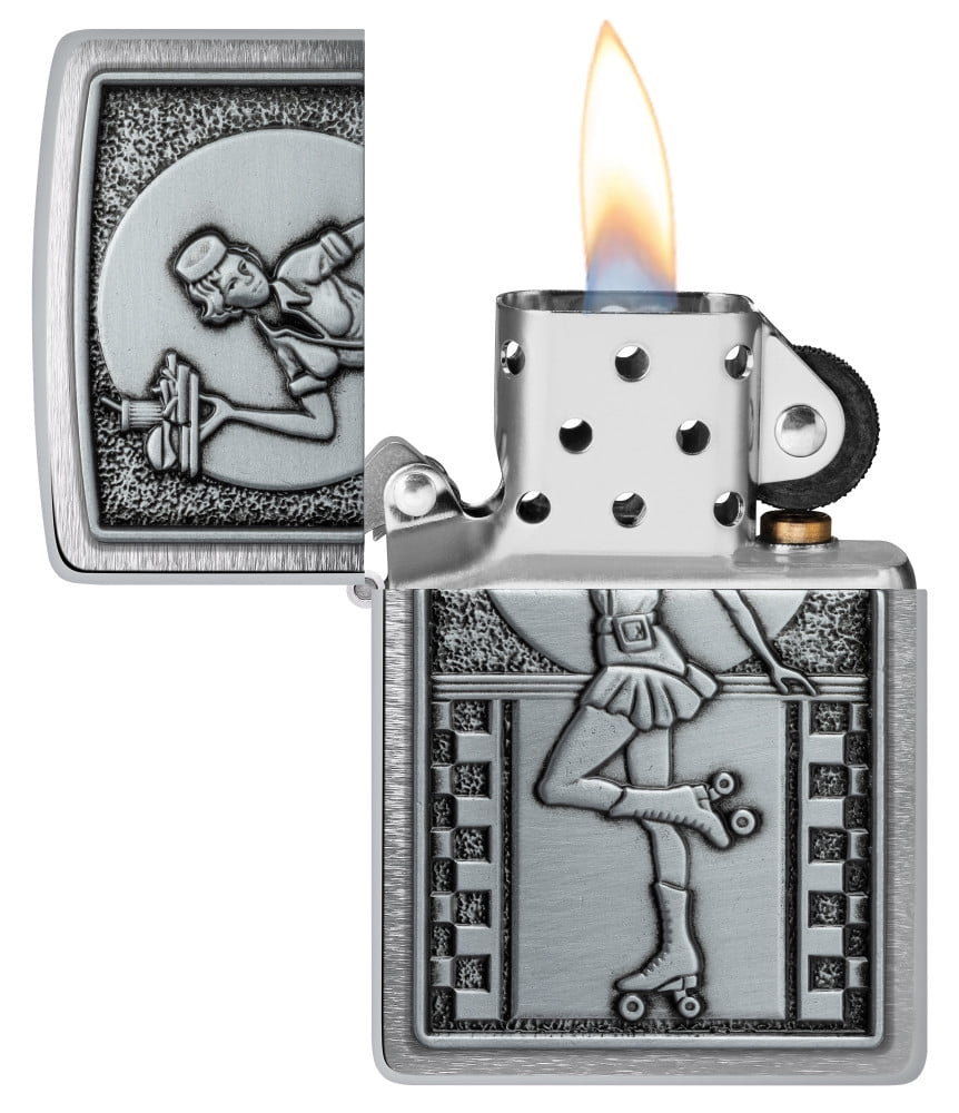 Zippo Roller Waitress Emblem Brushed Chrome Pocket Lighter