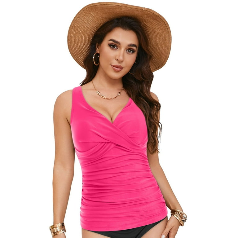 GEWSEY Women Underwire Tankini Top Only Twist V Neck Swimsuits for