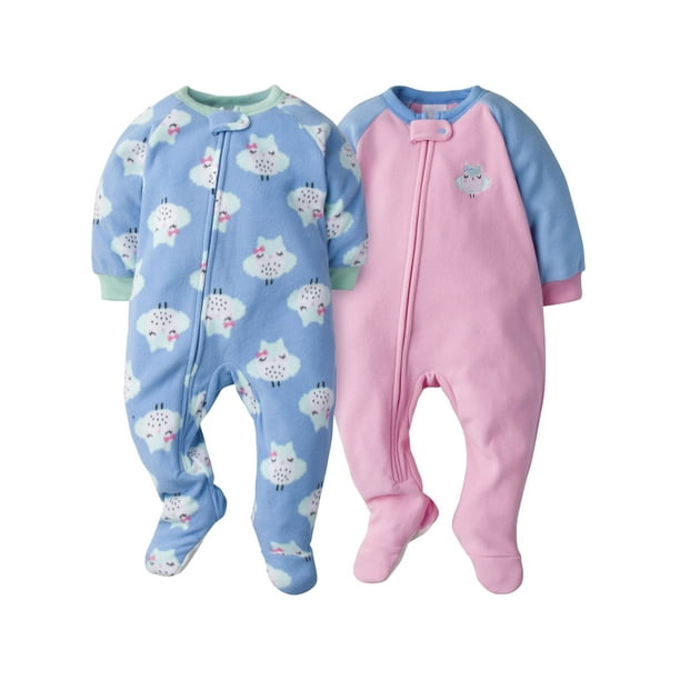 Gerber Gerber Baby Girls Microfleece Blanket Sleepers Pajamas, 2Pack