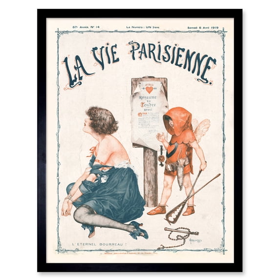 Vintage French Fashion La Vie Parisienne Heartbreak Cupid Love Magazine Cover Art Print Framed Poster Wall Decor 12x16 inch