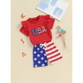 thumbnail image 5 of 4th of July Toddler Girls Outfits Letter Embroidery Crew Neck Short Sleeve T-Shirts Stripe Stars Print Shorts 2Pcs Clothes Set, 5 of 10