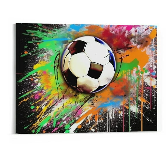 PRATYUS Soccer Wall Art Football Pictures Wall Decor Graffiti Sports Posters Canvas Prints Framed Artwork Paintings Home Decorations for Bedroom Boys Room Teen Kids Playroom 20x16 Inch