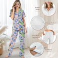 thumbnail image 4 of TSOVTHRID Morning Glory Butterfly Print Women's Pajama Sets Short Sleeve Pajama with Long Pants Soft Button Down Sleepwear, XL, 4 of 7