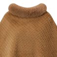 thumbnail image 4 of Fewfanhot Faux Fur Trim Herringbone Knit Poncho Cape, Pullover Warm Wrap Shrug Coat for Women Fall Winter, 4 of 5